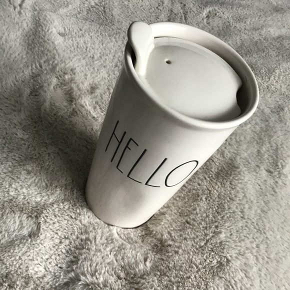RAE DUNN ‘HELLO’ TALL DOUBLE WALL CERAMIC TRAVEL MUG - Picture 1 of 5